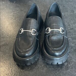 Call It Spring Black Platform Loafers with Silver Accents